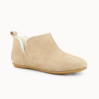 Pantofola donna NORY pelle beige, foderato in lana — vista 3/4 | Soir & Matin