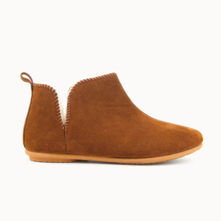 NORY women’s slipper in beige leather, wool lined — side view | Soir & Matin