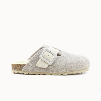 Sabot donna in feltro di lana taupe — dettaglio materiale | Soir & Matin