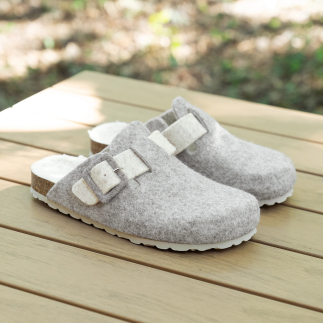 Chausson Femme LILOU – Sabot Feutre Laine Taupe | Soir & Matin