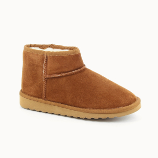 Damespantoffel boots OKI leer whisky, met wol gevoerd — 3/4-aanzicht | Soir & Matin
