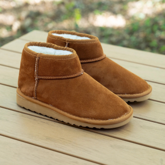 Chausson Boots femme OKI cuir whisky, doublure laine — fait main en Espagne | Soir & Matin