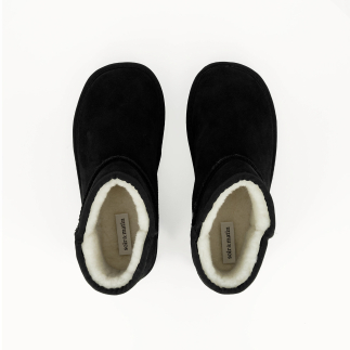 Chinelo mulher OKI pele preto, forrado de lã — vista de cima | Soir & Matin