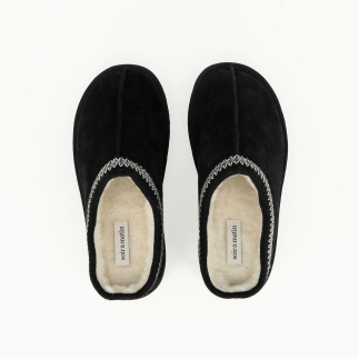 Chausson mule femme RÉVA cuir noir, doublé laine — vue de dessus | Soir & Matin