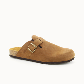Zapatilla zueco hombre de cuero marrón — vista 3/4 | Soir & Matin