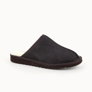 Chinelo mule homem JERO pele trufa, forrado de lã — vista 3/4 | Soir & Matin