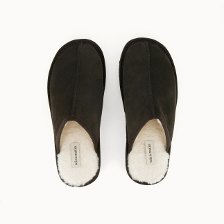 Chausson mule homme JERO cuir truffe, doublé laine — vue de dessus | Soir & Matin