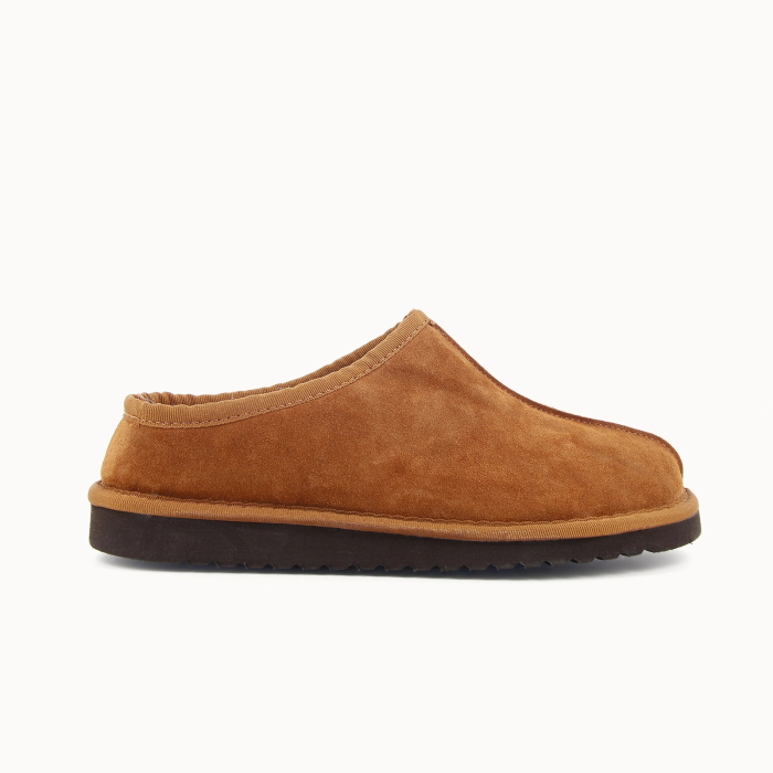 Zapatilla hombre MANU de cuero whisky, forrada de lana — vista de perfil | Soir & Matin