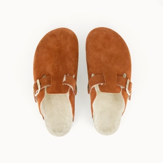Damespantoffel klomp SALOMÉ whisky leer, met wol gevoerd — bovenaanzicht | Soir & Matin