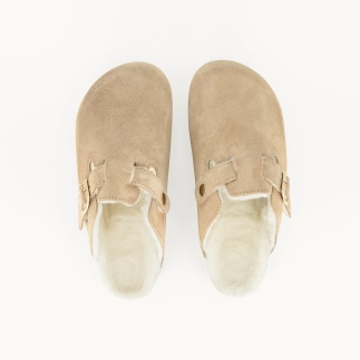SALOMÉ women’s clog slipper in caffè latte leather, wool lined — top view | Soir & Matin