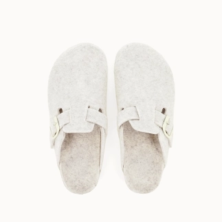 Zapatilla zueco mujer PEPPI en fieltro textil beige — vista superior | Soir & Matin