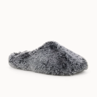 Chausson mule femme JOLENNE en textile fausse fourrure noir — vue de profil | Soir & Matin