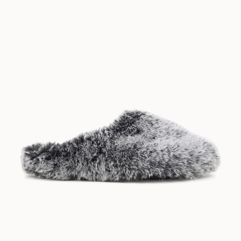 Chausson mule femme JOLENNE en textile fausse fourrure noir — vue de profil | Soir & Matin