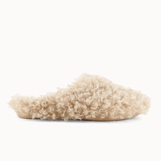 FRANCESCA women’s mule slipper in camel shearling fabric — side view | Soir & Matin