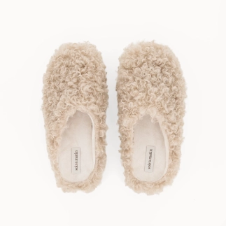 Chinelo mule mulher FRANCESCA em têxtil bouclé camel — vista de cima | Soir & Matin