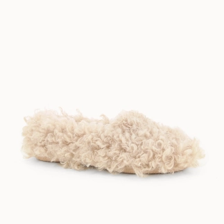 Chinelo mulher ELLA em têxtil bouclé camel — vista 3/4 | Soir & Matin