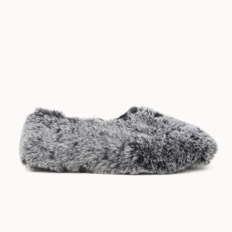 BIBI women’s slipper in black faux‑fur textile — side view | Soir & Matin