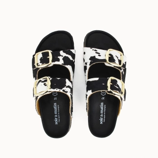 Mule Double Bride Femme EBONY – Cuir Façon Poulain | Soir & Matin