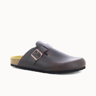 Zapatilla Hombre LUCAS – Zueco Cuero Marrón | Soir & Matin