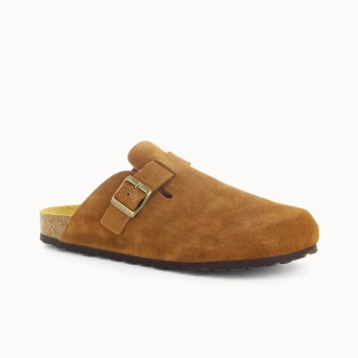 Men’s clog slipper in brown leather — side view | Soir & Matin