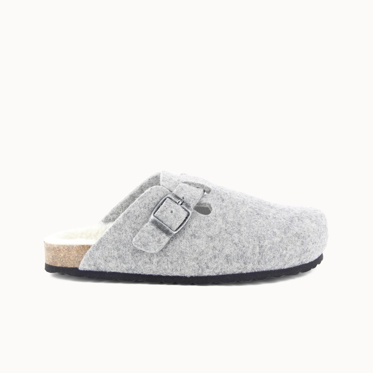 Women’s KOLARI Slipper – Grey Wool Felt Clog | Soir & Matin