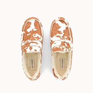 Damespantoffel JELA – Mocassin van Leer met Harige Look | Soir & Matin