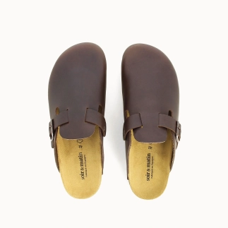 Zapatilla Hombre LUCAS – Zueco Cuero Marrón | Soir & Matin