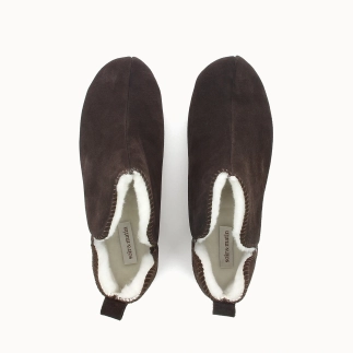 Pantofola donna NORY pelle whisky, foderato in lana — dettaglio materiale | Soir & Matin