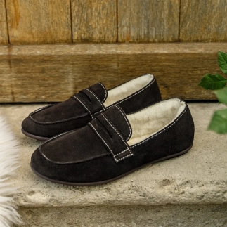 Damen-Hausschuh Moki – Leder mit Wollfutter | Soir & Matin